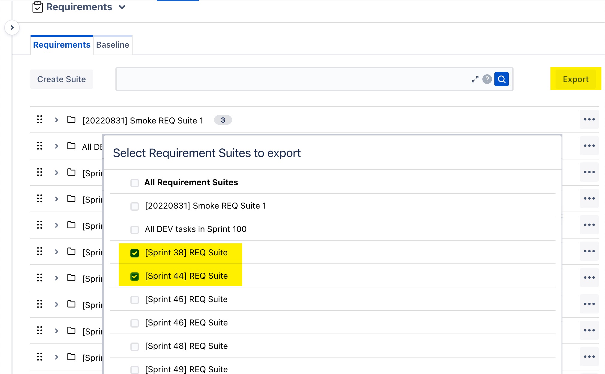 Export Requirements to Support Suite Selection: TestRay for Jira Cloud